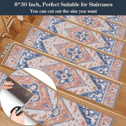 Lahome Stair Treads Non Slip 15 Pack 8" X 30" Stair Treads for Wooden Steps, Washable Self Adhesive Stair Runners Stain Resistant Stair Carpet, Edging Staircase for Kids Elders and Dogs Dorie, Taupe