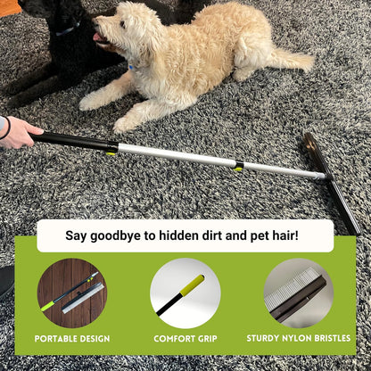 Small Room Groom Carpet Rake, 11" Handle, Portable Carpet Brush for Pet Hair, High Pile Rugs, Stairs, Furniture & Artificial Turf, Compact Groomer Tool