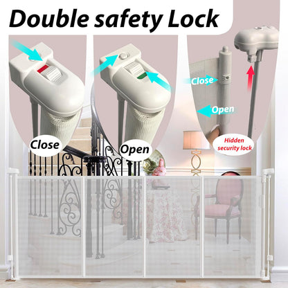 240" Retractable Baby Gates Extra Wide for Large Opening, 41" Extra Tall Retractable Dog Gate Pet Gates, Long Child Safety Mesh Gate with Fiberglass Rods for Stairs, Doorways, Hallways, Indoor/Outdoor