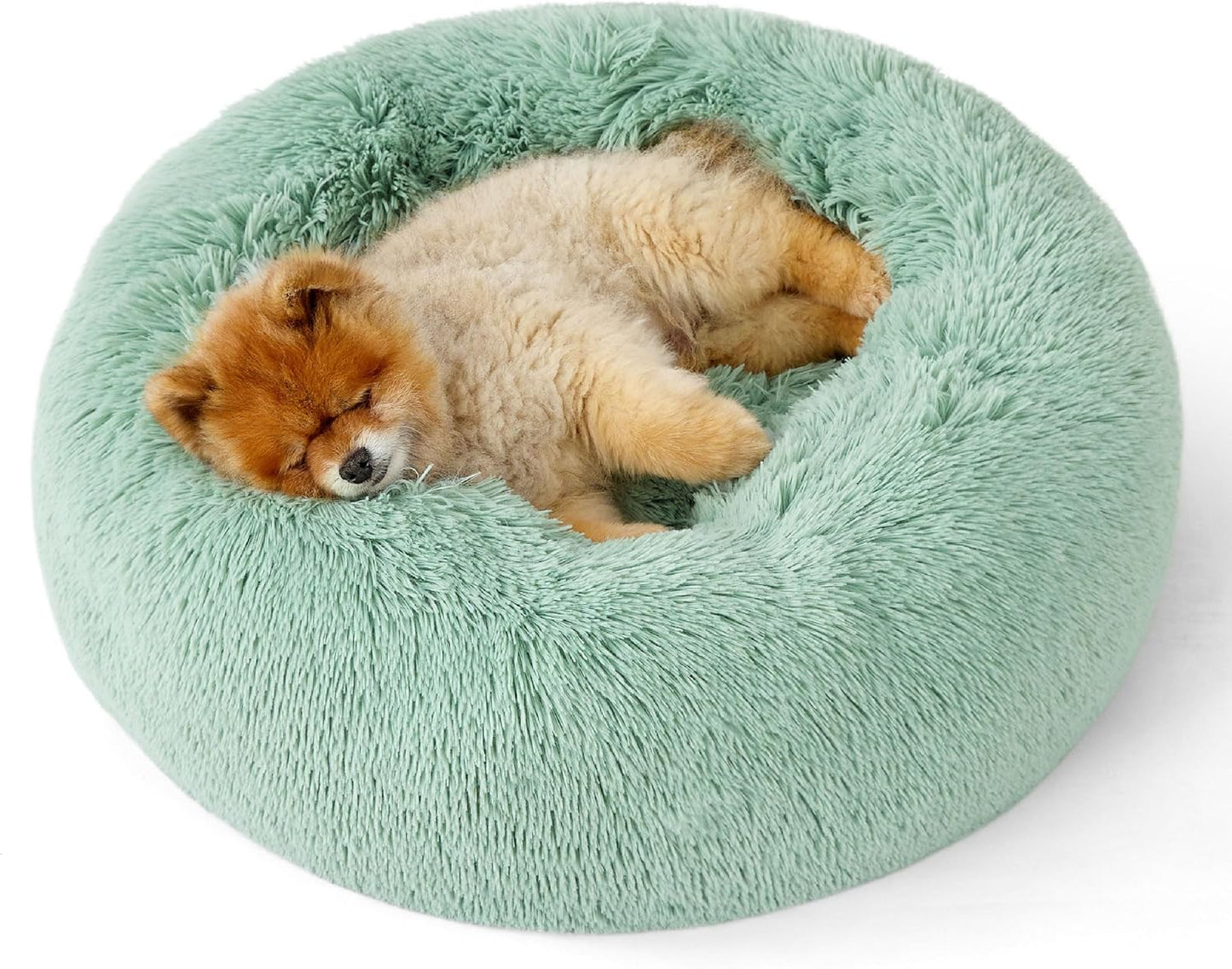 Bedsure Calming Dog Bed Medium Size Dog - Donut Washable Medium Pet Bed, 30 inches Anti-Slip Round Fluffy Plush Faux Fur Cat Bed, Fits up to 45 lbs Pets, Camel