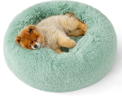 Bedsure Calming Dog Bed Medium Size Dog - Donut Washable Medium Pet Bed, 30 inches Anti-Slip Round Fluffy Plush Faux Fur Cat Bed, Fits up to 45 lbs Pets, Camel