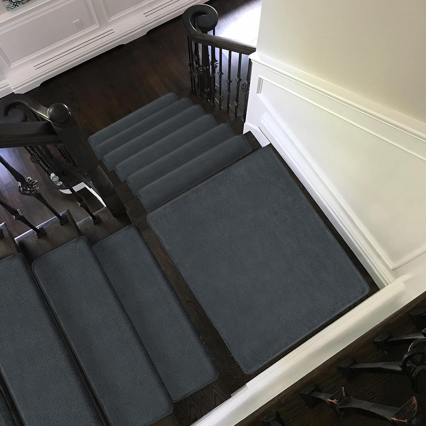 PURE ERA Carpet Stair Treads Ultra Plush 9.5" X 30"Soft Bullnose Indoor Stair Protectors Pet-Friendly Non-Slip Skid Resistant Tape Free Washable Reusable(14 Pieces, Cream Gray)