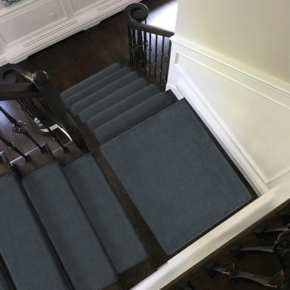 PURE ERA Carpet Stair Treads Ultra Plush 9.5" X 30"Soft Bullnose Indoor Stair Protectors Pet-Friendly Non-Slip Skid Resistant Tape Free Washable Reusable(14 Pieces, Cream Gray)