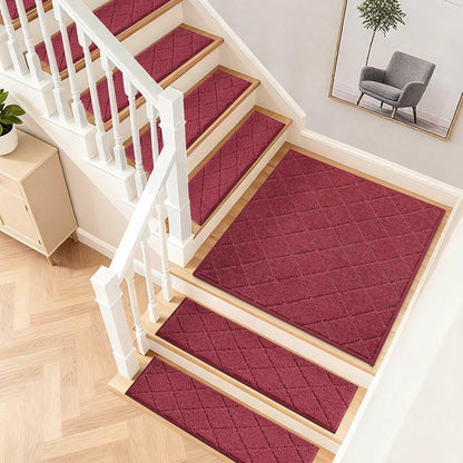 COSY HOMEER Edging Stair Treads Non-Slip Carpet Mat 28inX9in Indoor Stair Runners for Wooden Steps, Edging Stair Rugs for Kids and Dogs, 100% Polyester TPE Backing (7pc, Beige)