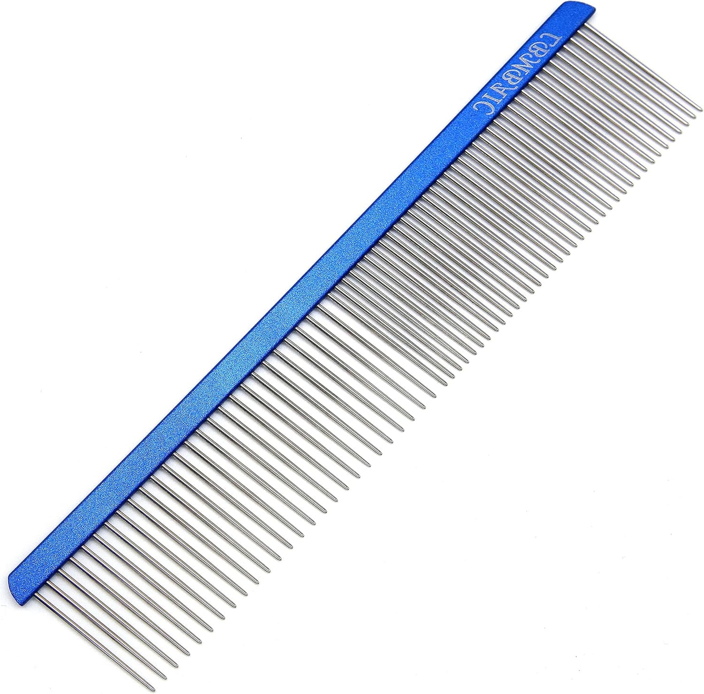 Metal Dog Grooming Comb for Shedding Tangles,Knots,Mats.Dog Combs With Long Wide Tooth for Long Thick Curly Hair Metal Pet Comb for Poodles and Goldendoodles Dematting.7.5INCHES.(Blue)