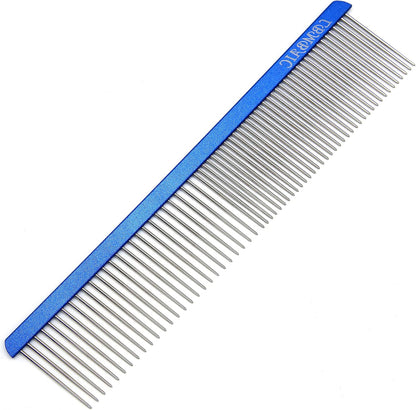 Metal Dog Grooming Comb for Shedding Tangles,Knots,Mats.Dog Combs With Long Wide Tooth for Long Thick Curly Hair Metal Pet Comb for Poodles and Goldendoodles Dematting.7.5INCHES.(Blue)