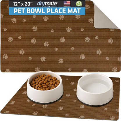 Drymate Pet Bowl Placemat, Dog & Cat Food Feeding Mat - Absorbent Fabric, Waterproof Backing, Slip-Resistant - Machine Washable/Durable (USA Made) (12” x 20”) (Indigo)