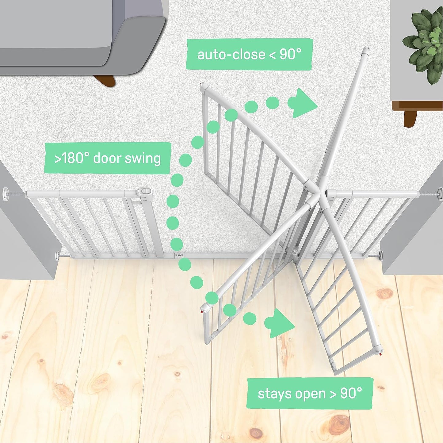 Ingenuity Extra Tall & Wide Safety Pet and Baby Gate, 29.5"-53" Wide, 38" Tall, Pressure or Hardware Mounted, Install on Wall or Banister in Doorway or Stairway, Auto Close Walk-Thru Door - White