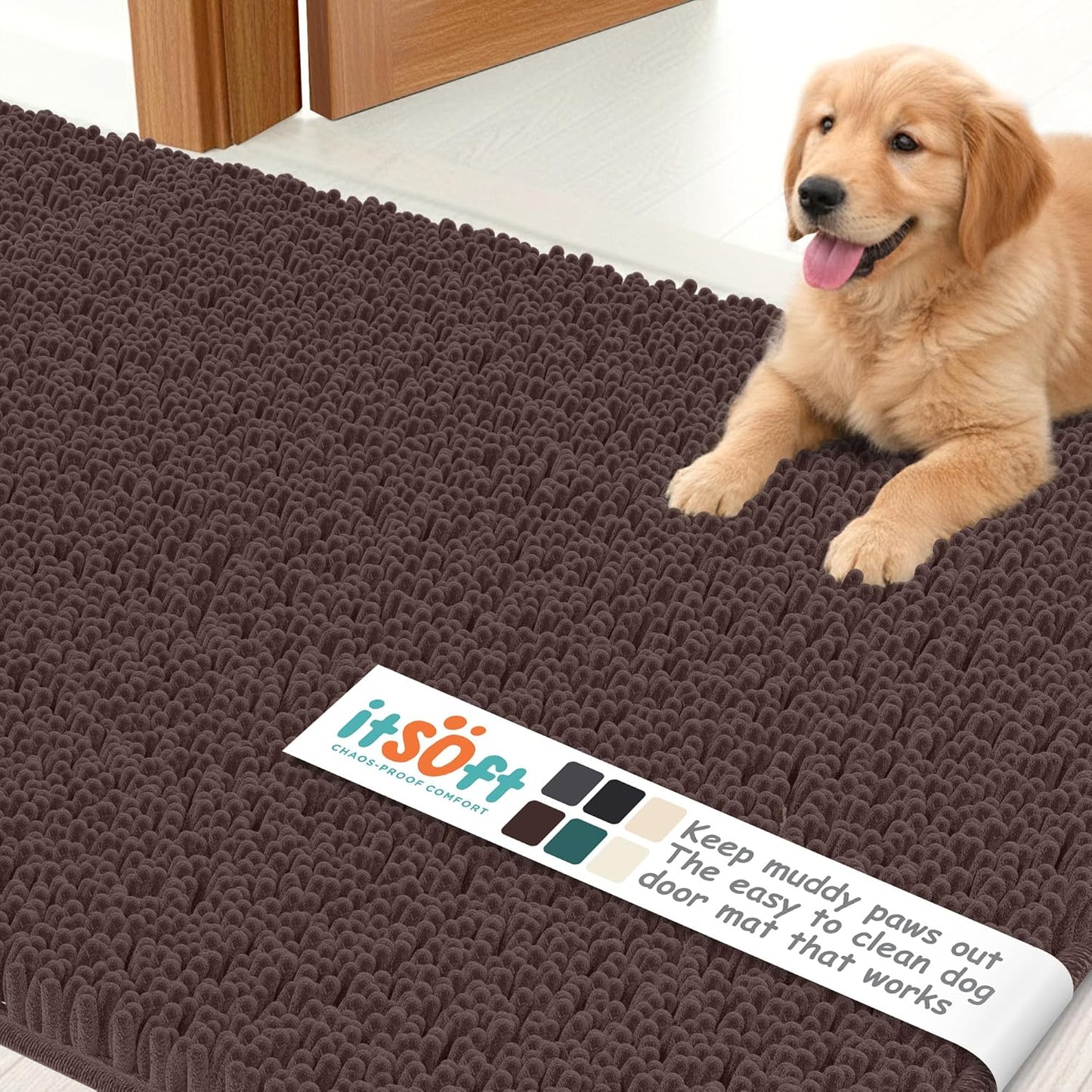 Dog Rugs for Muddy Paws 22x14 | Cleaner Mud Free Floors | Muddy Dogs Mats for Indoor, Dog Mat for Muddy Paws Door Mat Washable, Absorbent Chenille Mud Rug Paw Matt w/ Non Slip Backing, Charcoal Grey