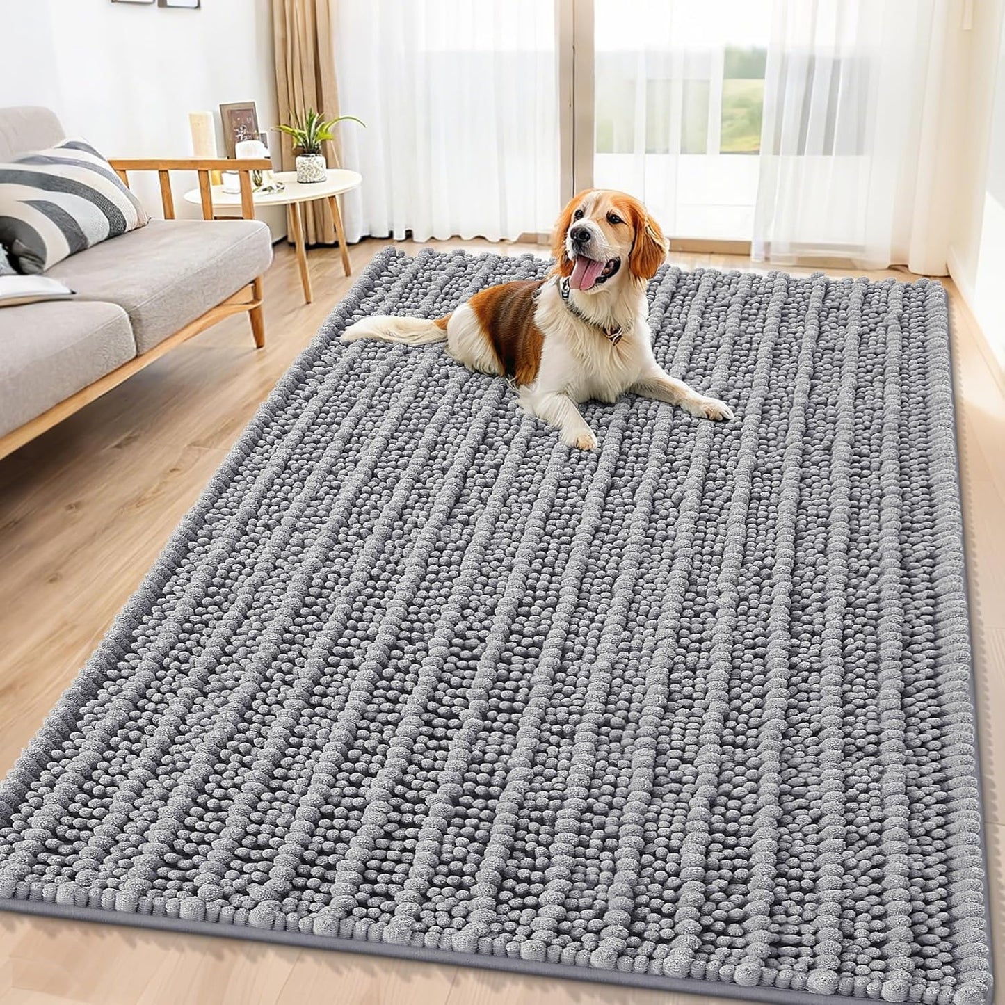 Smiry Dog Door Mat for Muddy Paws 30x20, Extra Soft Absorbent Chenille Doormat, Trap Moisture and Dirt, Non-Slip Machine Washable Front Door Mat for Indoor Entrance Inside Floor, Grey
