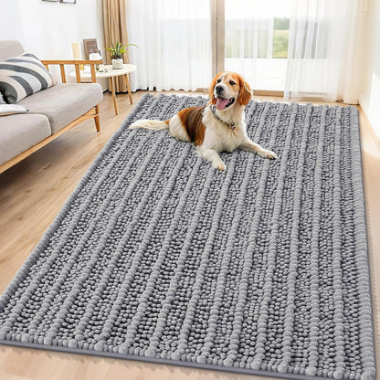 Smiry Dog Door Mat for Muddy Paws 30x20, Extra Soft Absorbent Chenille Doormat, Trap Moisture and Dirt, Non-Slip Machine Washable Front Door Mat for Indoor Entrance Inside Floor, Grey