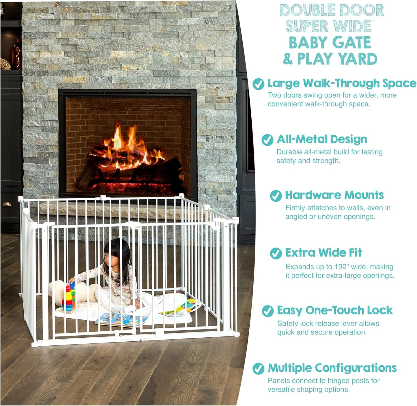 Regalo Safety 28"-76” Super Wide Configurable Baby Gate for Doorways & Open Spaces, 3-Panel Wall Mounted Safety Gate with Door for Babies, Toddlers & Pets, Includes Wall Mount Hardware