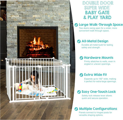 Regalo Safety 28"-76” Super Wide Configurable Baby Gate for Doorways & Open Spaces, 3-Panel Wall Mounted Safety Gate with Door for Babies, Toddlers & Pets, Includes Wall Mount Hardware