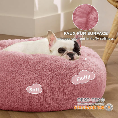 Bedsure Calming Dog Bed Medium Size Dog - Donut Washable Medium Pet Bed, 30 inches Anti-Slip Round Fluffy Plush Faux Fur Cat Bed, Fits up to 45 lbs Pets, Camel