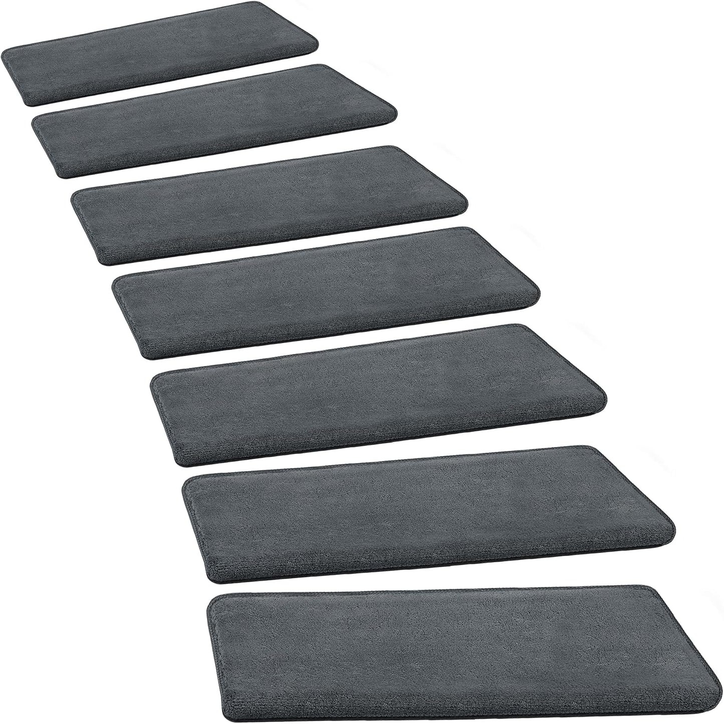 PURE ERA Carpet Stair Treads Ultra Plush 9.5" X 30"Soft Bullnose Indoor Stair Protectors Pet-Friendly Non-Slip Skid Resistant Tape Free Washable Reusable(14 Pieces, Cream Gray)