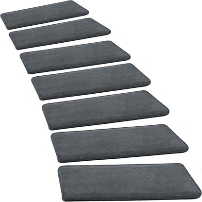 PURE ERA Carpet Stair Treads Ultra Plush 9.5" X 30"Soft Bullnose Indoor Stair Protectors Pet-Friendly Non-Slip Skid Resistant Tape Free Washable Reusable(14 Pieces, Cream Gray)