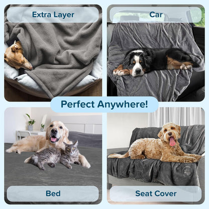 Waterproof Pet Blanket - 50x60-Inch Reversible Sherpa Fleece Throw Protects Couches, Cars, and Beds from Spills, Stains, and Fur by PETMAKER (Gray)