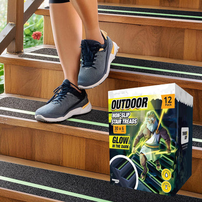 THUNDER GRIP Glow in the Dark 30" x 6"-12-Pack Weather Resistant Outdoor Stair Treads 80-Grit