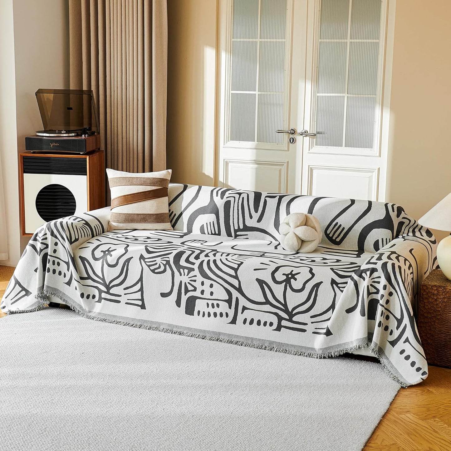 MYSKY HOME Couch Cover for Dogs, Washable Couch Covers, Non Slip Sofa Cover, Couch Cover 2 Cushion Sofa Dogs Furniture Protector with Tassels, Chenille Sofa Slipcover for Pets, 71"x118", Dark Grey