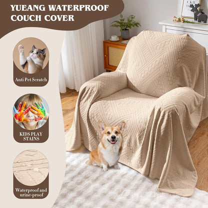 Waterproof Couch Cover, Reversible, Pet-Friendly, Washable and Anti-Slip Couch Covers for Sofa Protection with 3 Cushions, Sofa Slipcovers for Dogs and Cats (71×118in/Brown)