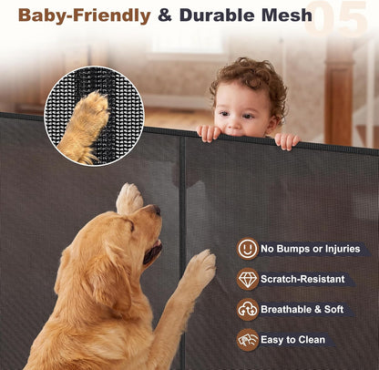 GRENFU Reinforced 120 Inch Wide Retractable Baby Gates, Long Dog Gate Retractable Gate with Support Rods to Prevent Crawling Through, 10 FT Extra Wide Retractable Dog Gate for Indoor/Outdoor, Black
