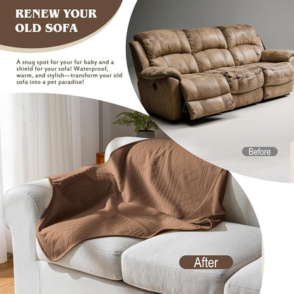 Waterproof Couch Cover, Reversible, Pet-Friendly, Washable and Anti-Slip Couch Covers for Sofa Protection with 3 Cushions, Sofa Slipcovers for Dogs and Cats (71×118in/Brown)