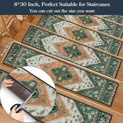 Lahome Stair Treads Non Slip 15 Pack 8" X 30" Stair Treads for Wooden Steps, Washable Self Adhesive Stair Runners Stain Resistant Stair Carpet, Edging Staircase for Kids Elders and Dogs Dorie, Taupe