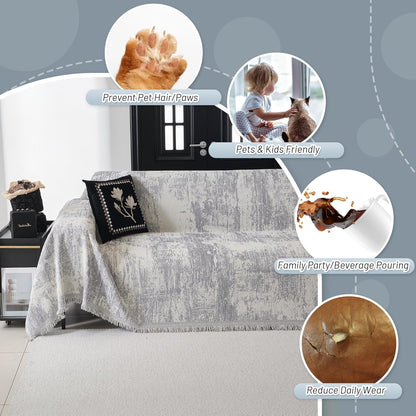 MYSKY HOME Couch Cover for Dogs, Washable Couch Covers, Non Slip Sofa Cover, Couch Cover 2 Cushion Sofa Dogs Furniture Protector with Tassels, Chenille Sofa Slipcover for Pets, 71"x118", Dark Grey