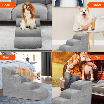 Dog Stairs for Small Dogs, 3 Tiers High Density Foam Dog Ramp, Extra Wide Non-Slip Pet Steps for High Beds Or Couch, Soft Foam Doggie Ladder for Dogs Injured, Older Pets, Small Cats