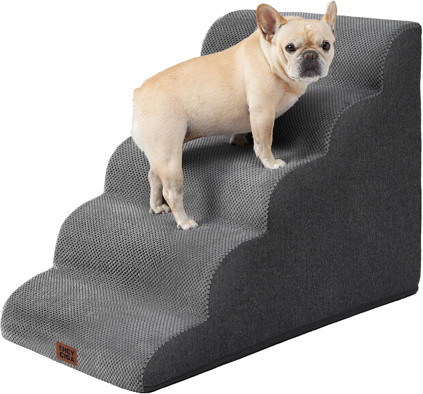 EHEYCIGA Curved Dog Stairs Ramp for High Beds 19.7" H, 4-Step Dog Steps for Small Dogs and Cats, Pet Stairs for High Bed Climbing, Non-Slip Balanced Pet Step Indoor, Grey