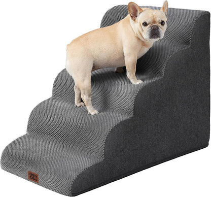 EHEYCIGA Curved Dog Stairs Ramp for High Beds 19.7" H, 4-Step Dog Steps for Small Dogs and Cats, Pet Stairs for High Bed Climbing, Non-Slip Balanced Pet Step Indoor, Grey
