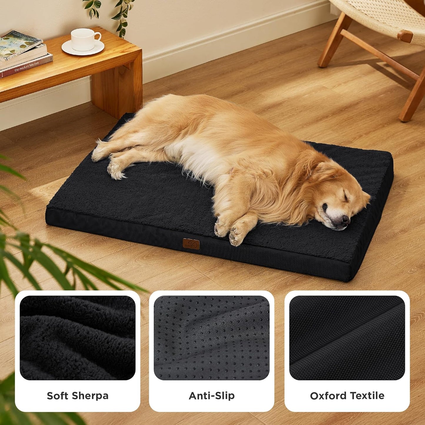 Bedsure Dog Beds Large Sized Dog - Comfy Flat Pet Beds with Removable Washable Cover, Orthopedic Egg Crate Foam Puppy Mat, Suitable for Pet Up to 65 lbs