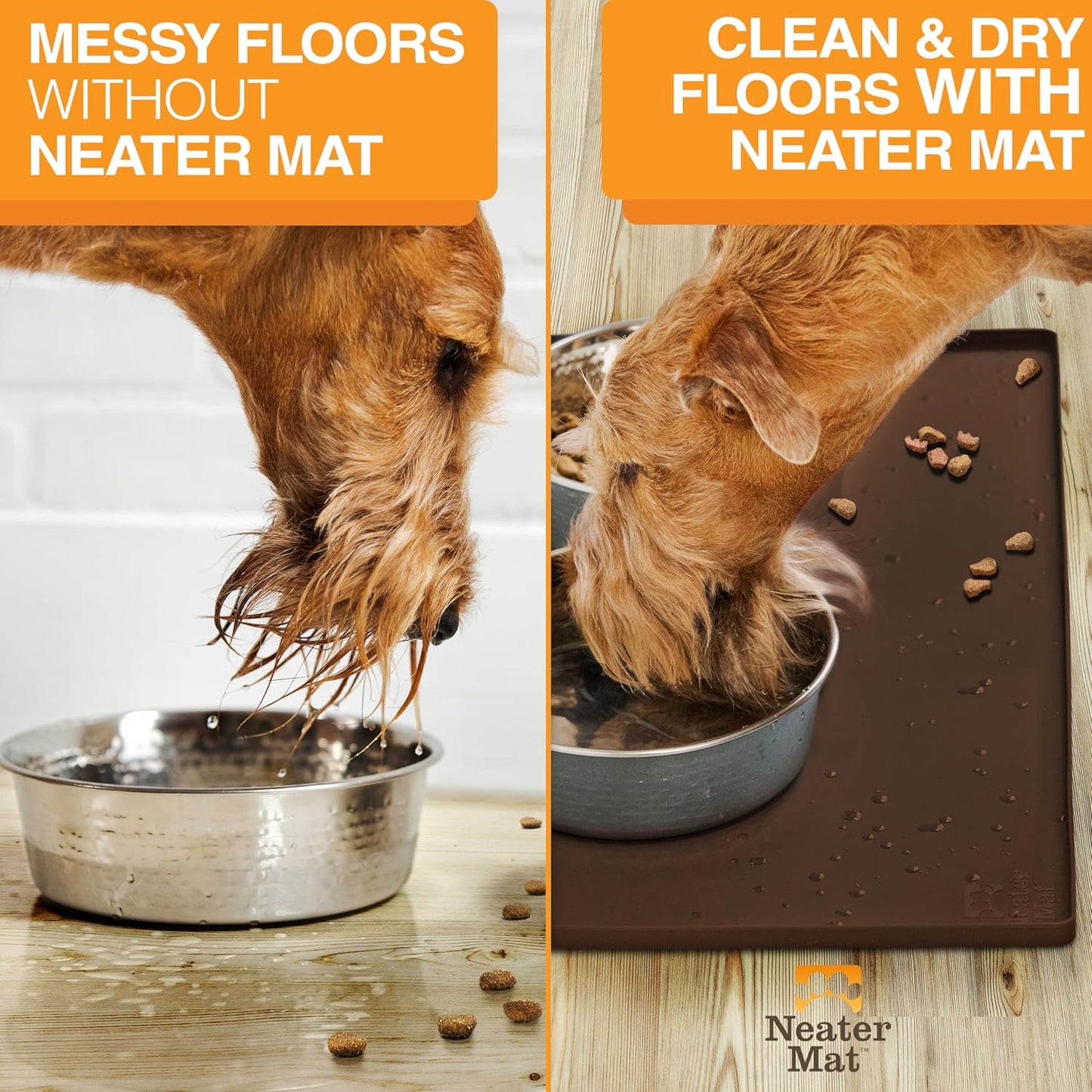 Neater Pet Brands Neater Mat Cat & Dog Food Mat, Waterproof & BPA-Free Silicone Placemat with Raised Edge for Under Food and Water Bowls, 19" x 12", Gunmetal Grey