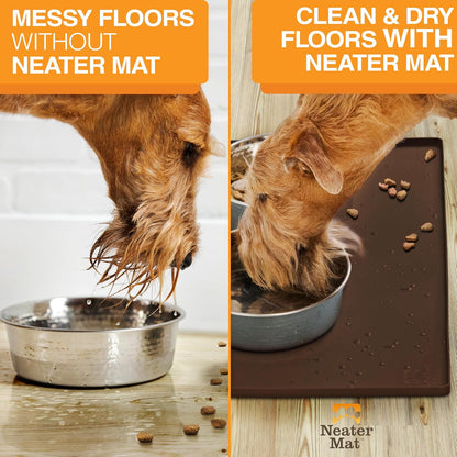 Neater Pet Brands Neater Mat Cat & Dog Food Mat, Waterproof & BPA-Free Silicone Placemat with Raised Edge for Under Food and Water Bowls, 19" x 12", Gunmetal Grey