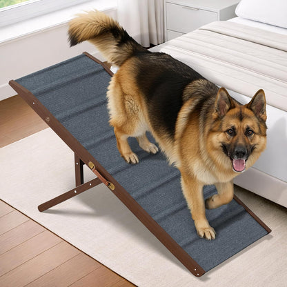 Adjustable Dog Ramp - 50" L x 18.5" W Ramp for Large Dogs to Get on Bed with 6 Incline Levels & Non-Slip Traction Carpet - Also Ideal for Medium & Large Breeds (Natural)
