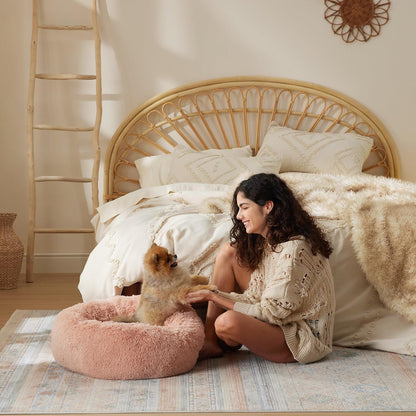 Bedsure Calming Dog Bed Medium Size Dog - Donut Washable Medium Pet Bed, 30 inches Anti-Slip Round Fluffy Plush Faux Fur Cat Bed, Fits up to 45 lbs Pets, Camel