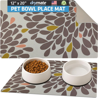 Drymate Pet Bowl Placemat, Dog & Cat Food Feeding Mat - Absorbent Fabric, Waterproof Backing, Slip-Resistant - Machine Washable/Durable (USA Made) (12” x 20”) (Indigo)