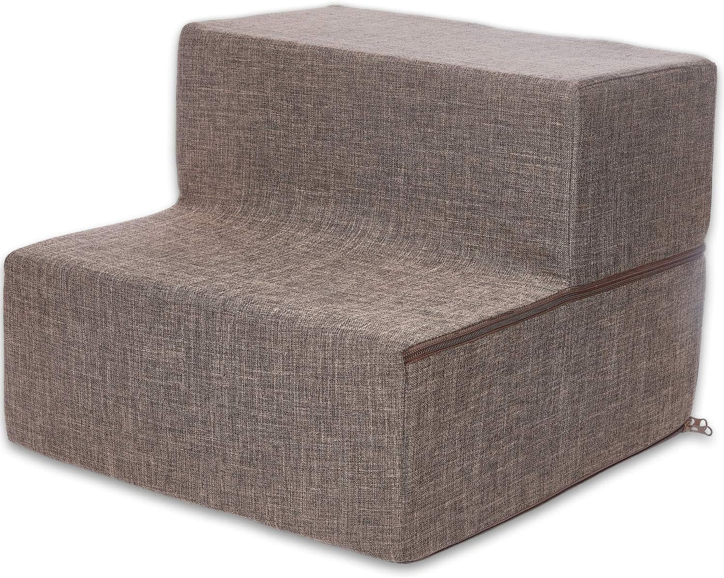 Best Pet Supplies Non-Slip Foam Dog Stair & Pet Ramp, Balanced Indoor Step Support - Foldable Stair, Ash Gray Linen,3-Step