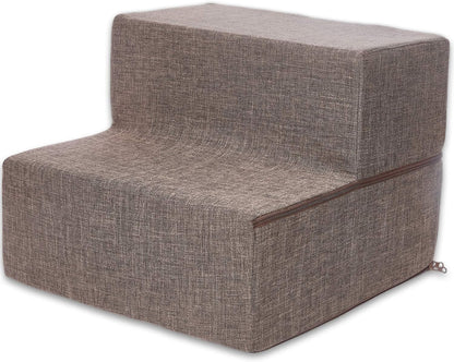 Best Pet Supplies Non-Slip Foam Dog Stair & Pet Ramp, Balanced Indoor Step Support - Foldable Stair, Ash Gray Linen,3-Step