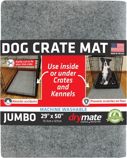Drymate Dog Crate Mat Liner, Absorbs Urine, Waterproof, Non-Slip, Washable Puppy Pee Pad for Kennel Training - Use Under Pet Cage to Protect Floors, Thin Cut to Fit Design (USA Made) (LGrey)(29"x48")