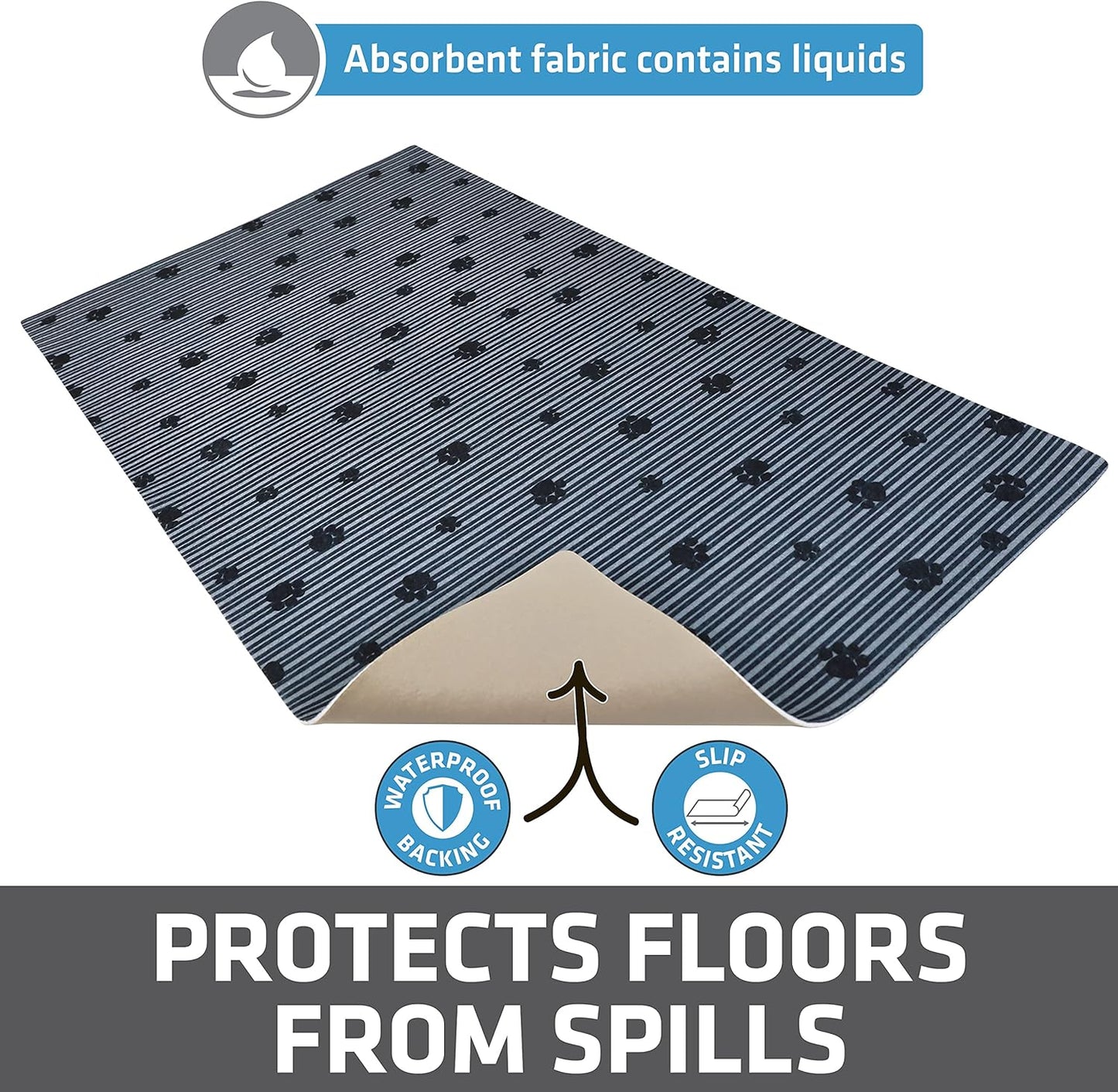 Drymate Pet Bowl Placemat, Dog & Cat Food Feeding Mat - Absorbent Fabric, Waterproof Backing, Slip-Resistant - Machine Washable/Durable (USA Made) (12” x 20”) (Indigo)