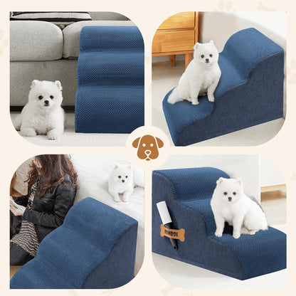Romrol Dog Stairs Ramp for High Beds Couches, High Density Foam Pet Steps with Durable Non-Slip Waterproof Fabric Cover, Dog Stairs for Small Dogs or Cats or Pets, 5-Step, 22 Inch, Grey