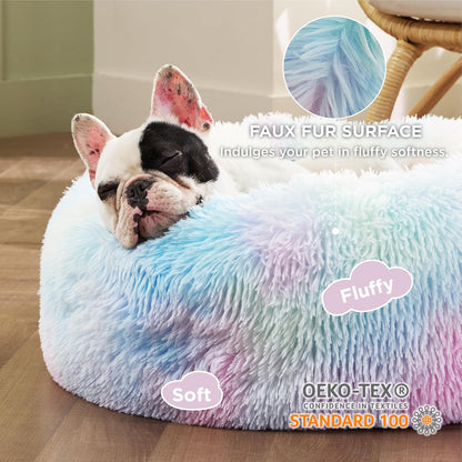 Bedsure Calming Dog Bed Medium Size Dog - Donut Washable Medium Pet Bed, 30 inches Anti-Slip Round Fluffy Plush Faux Fur Cat Bed, Fits up to 45 lbs Pets, Camel