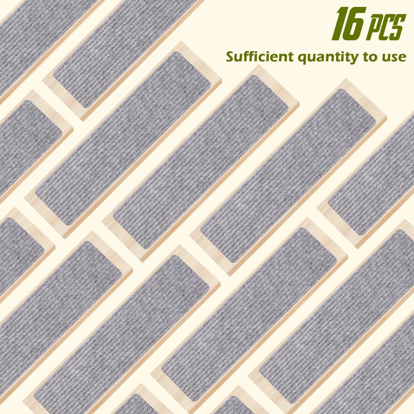 Stair Treads Non-Slip 16 Pack 8"x30" - Carpet Stair Runner for Indoor Wooden Steps with TPE Backing & Anti-Skid Surface, Reusable Adhesive Safety Rug for Kids/Elder/Pet-Friendly - Brown