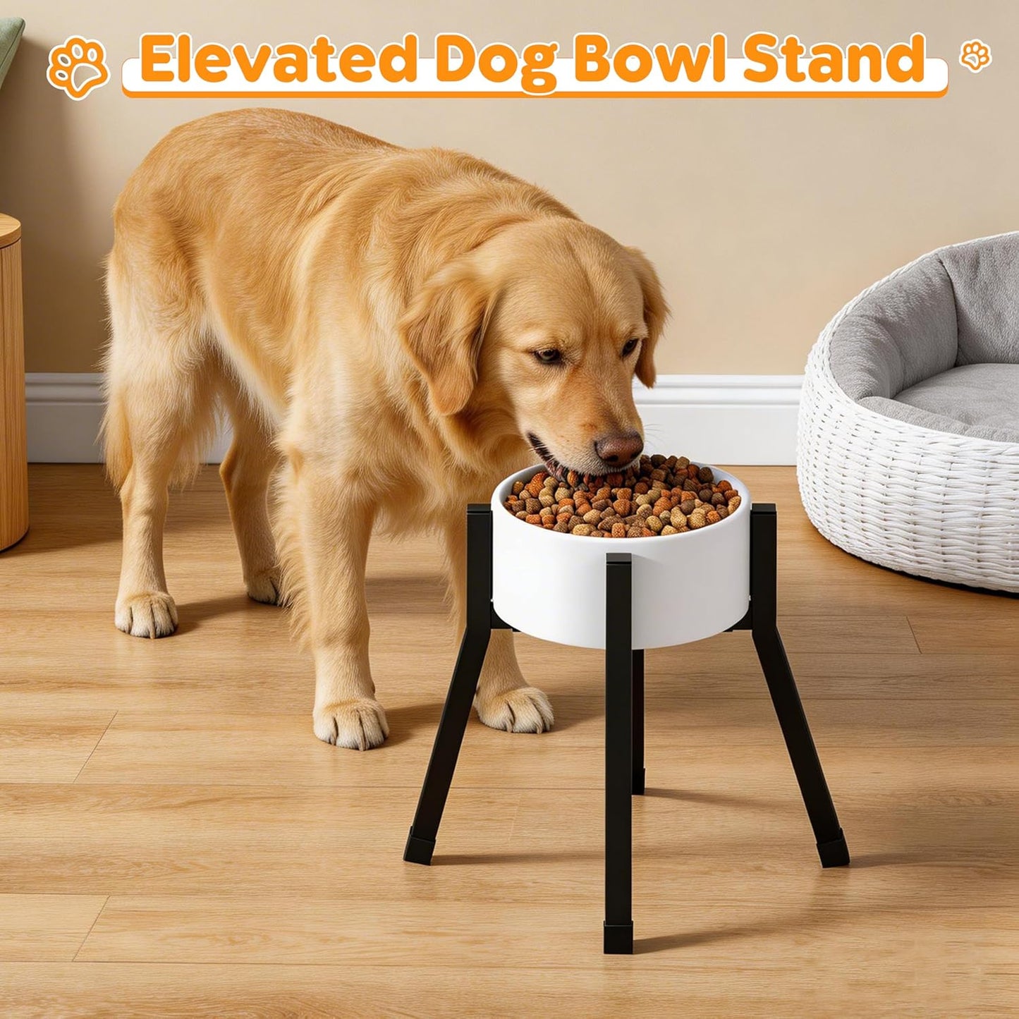 Piskyet Raised Dog Bowl Stand for Large Dogs Adjustable Elevated Dog Bowl Fits 6-10" Bowls, Height Adjustable to 7.6-15" Tall,Single Food and Water Stand Feeder(Bowl not Included)