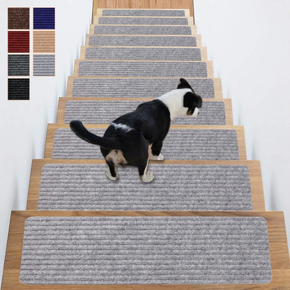 Stair Treads Non-Slip 16 Pack 8"x30" - Carpet Stair Runner for Indoor Wooden Steps with TPE Backing & Anti-Skid Surface, Reusable Adhesive Safety Rug for Kids/Elder/Pet-Friendly - Brown