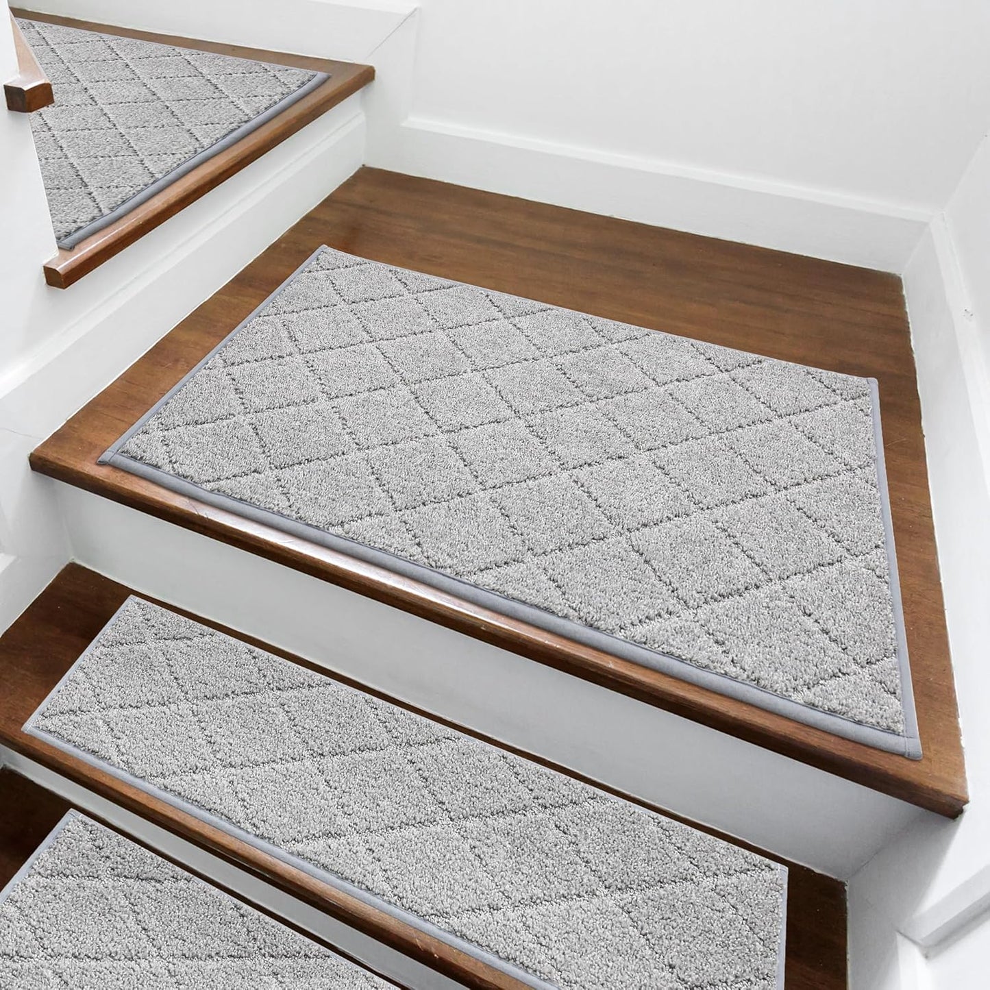 COSY HOMEER Edging Stair Treads Non-Slip Carpet Mat 28inX9in Indoor Stair Runners for Wooden Steps, Edging Stair Rugs for Kids and Dogs, 100% Polyester TPE Backing (7pc, Beige)