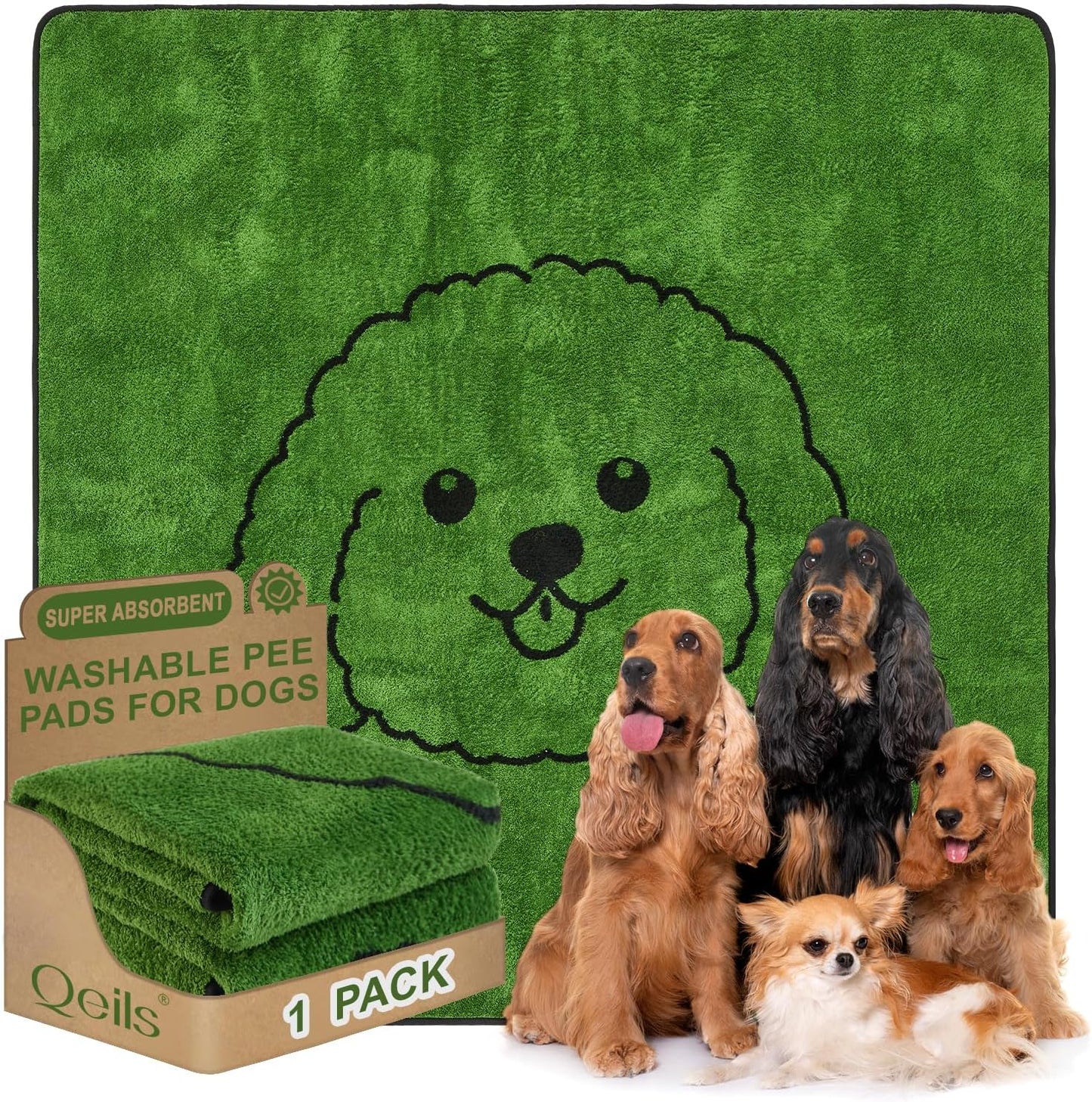 Qeils Reusable Puppy Pads, Washable Pee Pads for Dogs 2 Pack Durable Absorbent Leakproof Dog Training Pads for Home or Travel, Non-Slip Wee Wee Pads Potty Pads 18"x24"