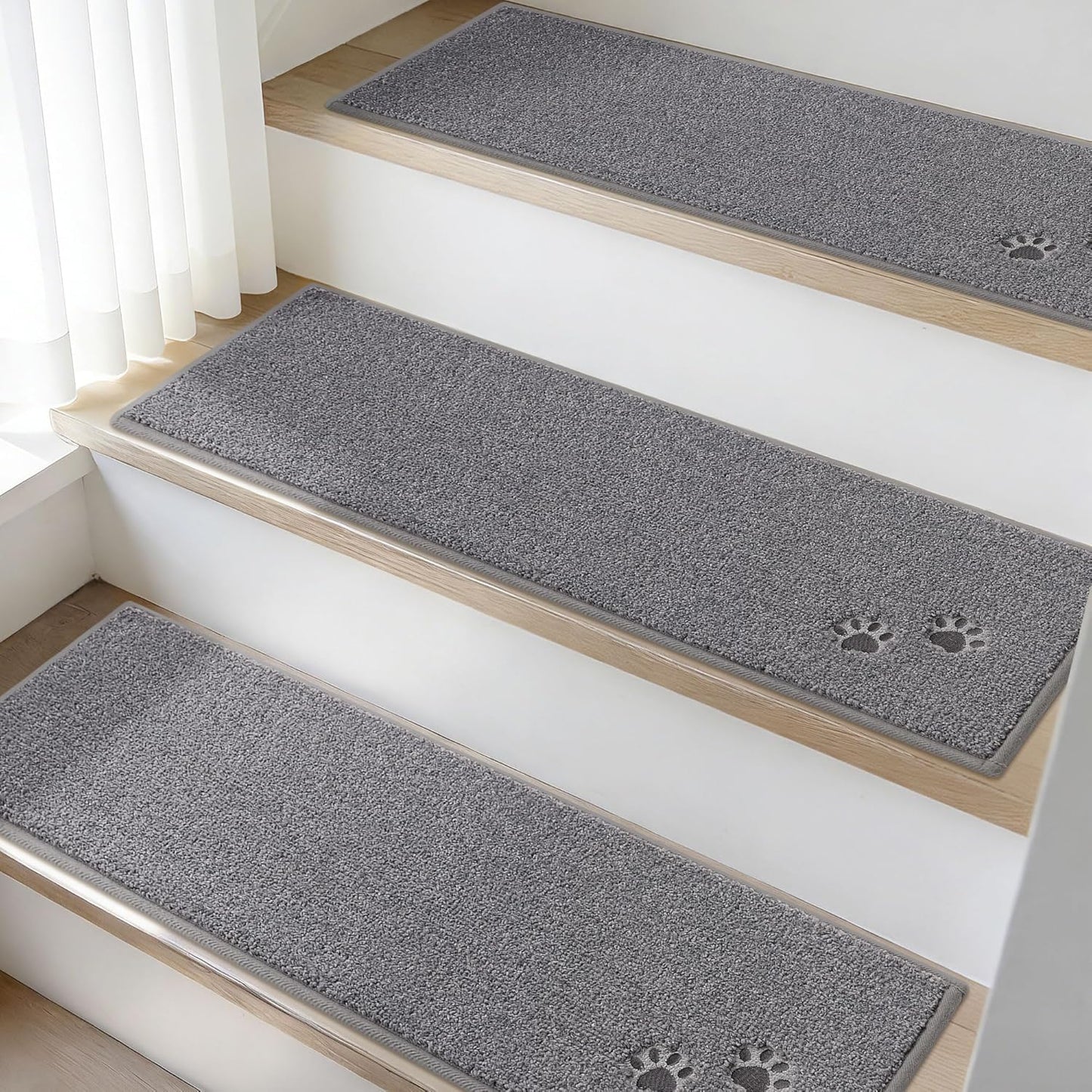 BEQHAUSE Stair Treads for Wooden Steps 28inX9in, Non Slip Carpet Stair Treads Indoor Stair Runners Machine Washable, Soft Stair Rugs Mat Surface Polyester TPE Backing, 4pcs, Charcoal