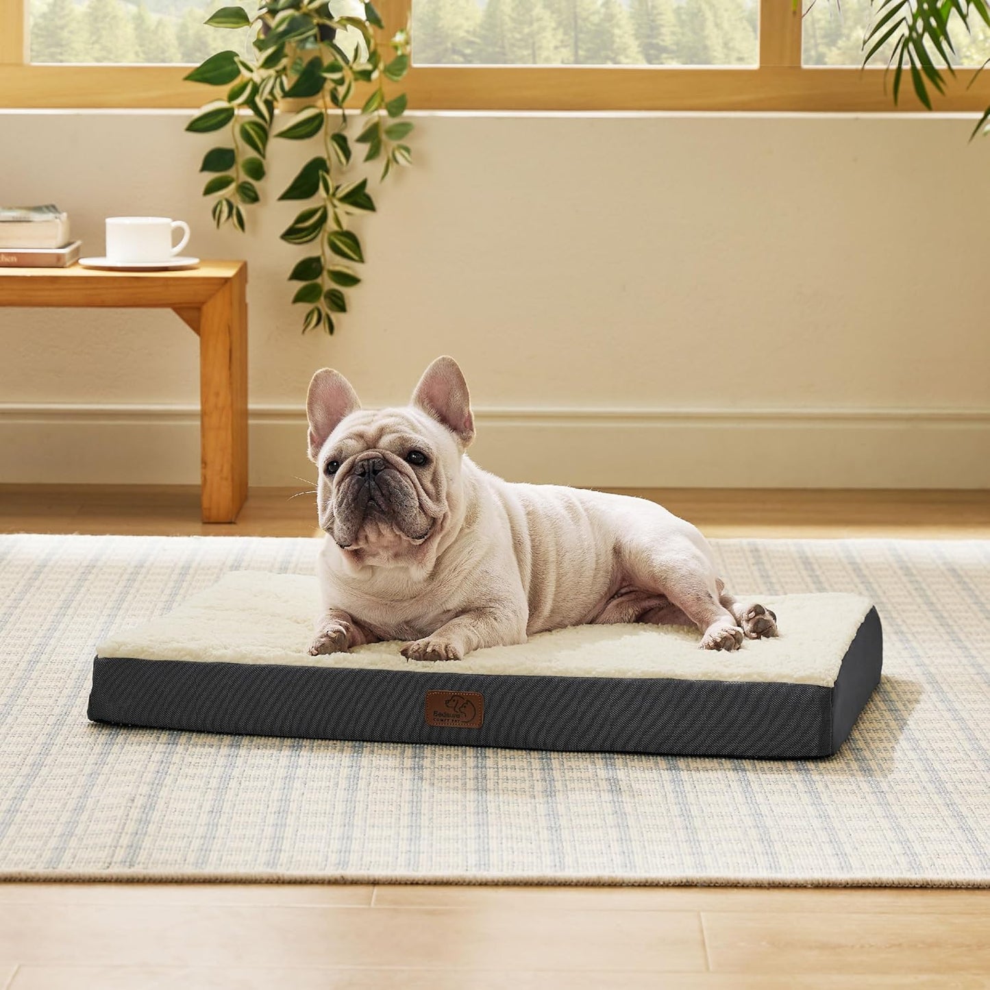 Bedsure Dog Beds Large Sized Dog - Comfy Flat Pet Beds with Removable Washable Cover, Orthopedic Egg Crate Foam Puppy Mat, Suitable for Pet Up to 65 lbs